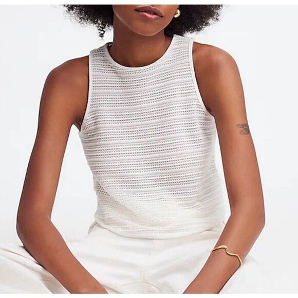 MADEWELL Cutaway Tank Women Small Crochet Knit Sleeveless Top Ivory NR243 - Picture 1 of 10